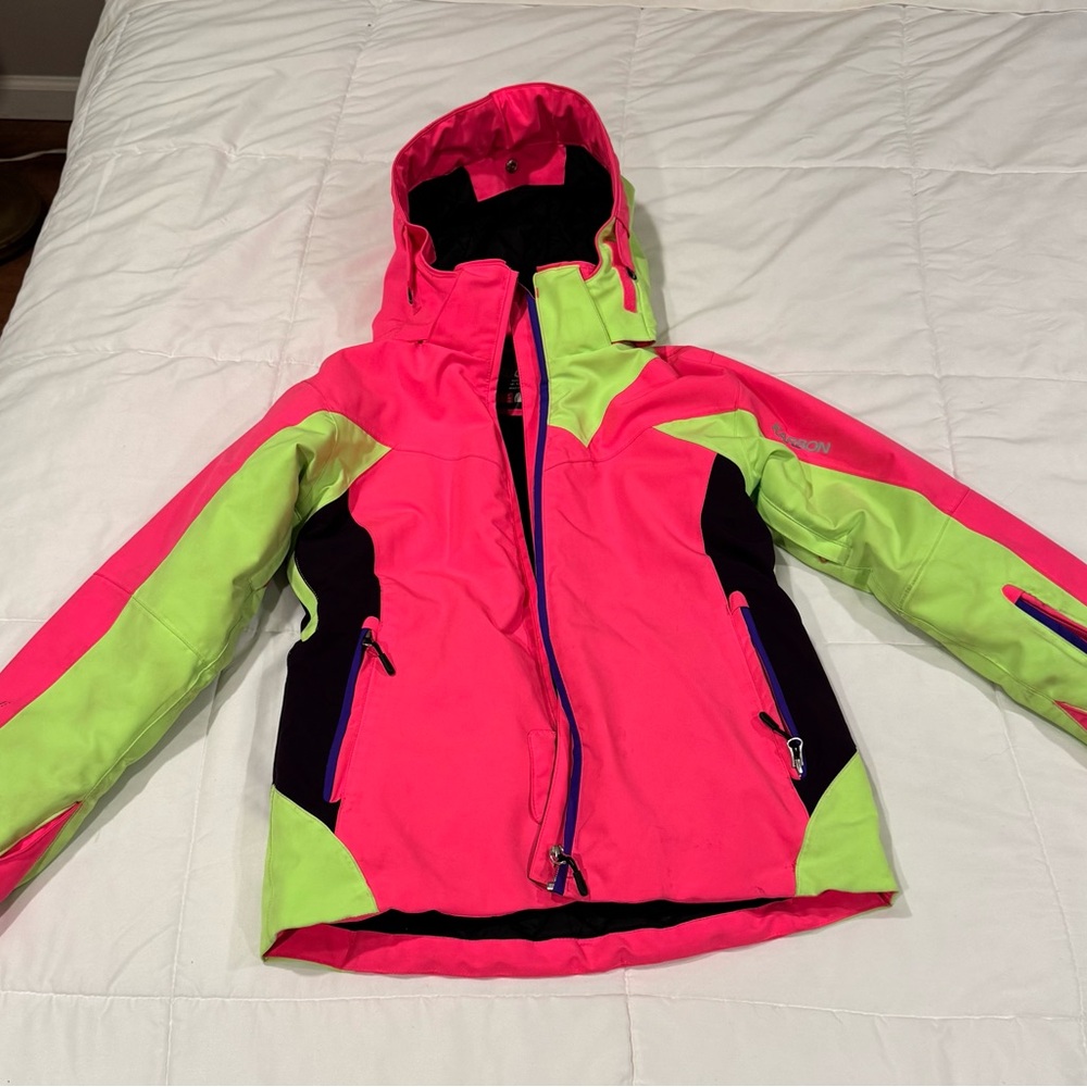 Neon Pink and Lime kids SKI Jacket SIZE 12